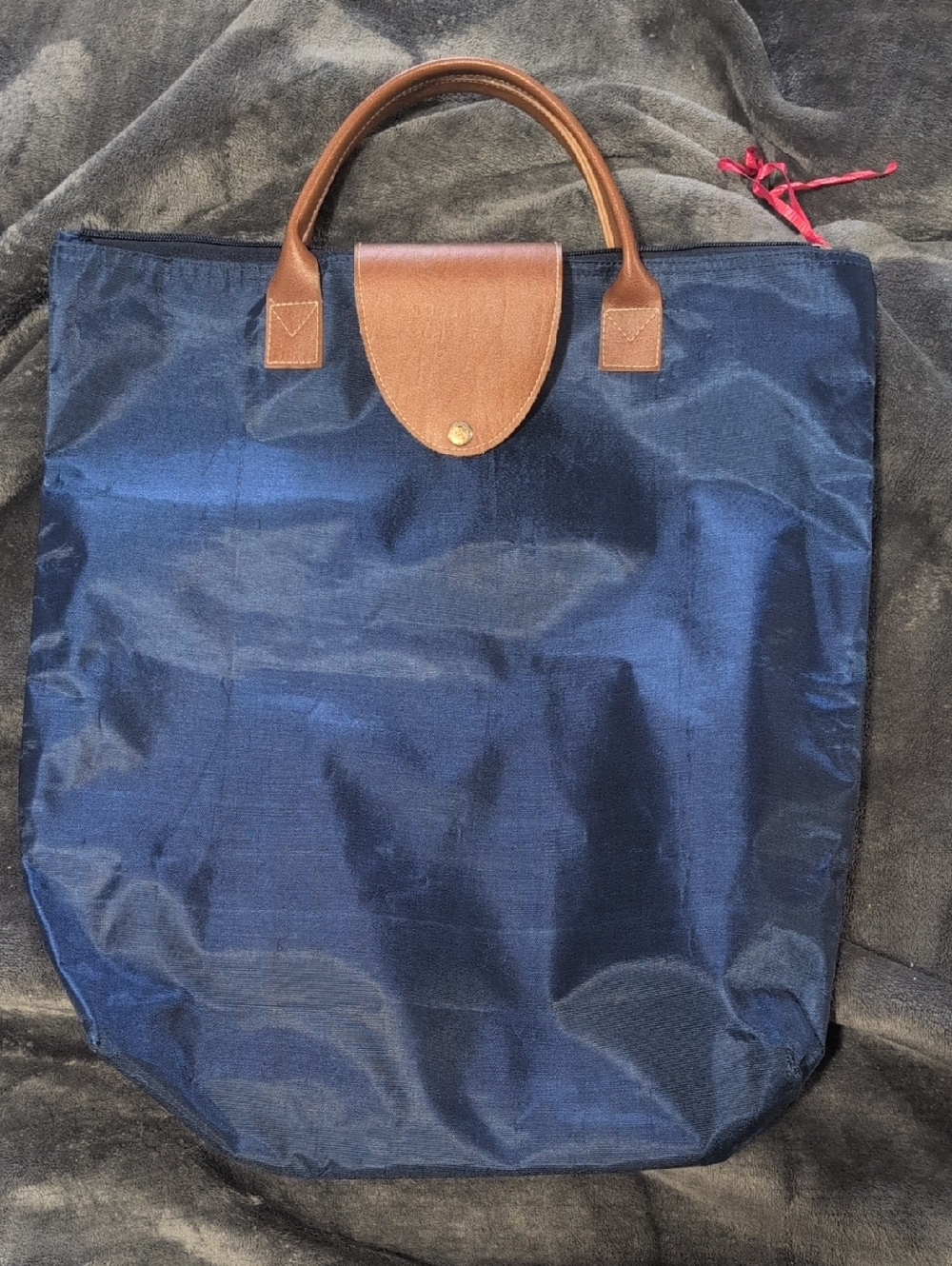 Navy Tote Bag with Brown Leather Handles